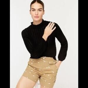 (Gb19)J.Crew Pointelle Ruffle Mock Neck Sweater - Black, XL